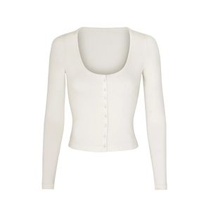 Skims Lace Pointelle Henley Top
